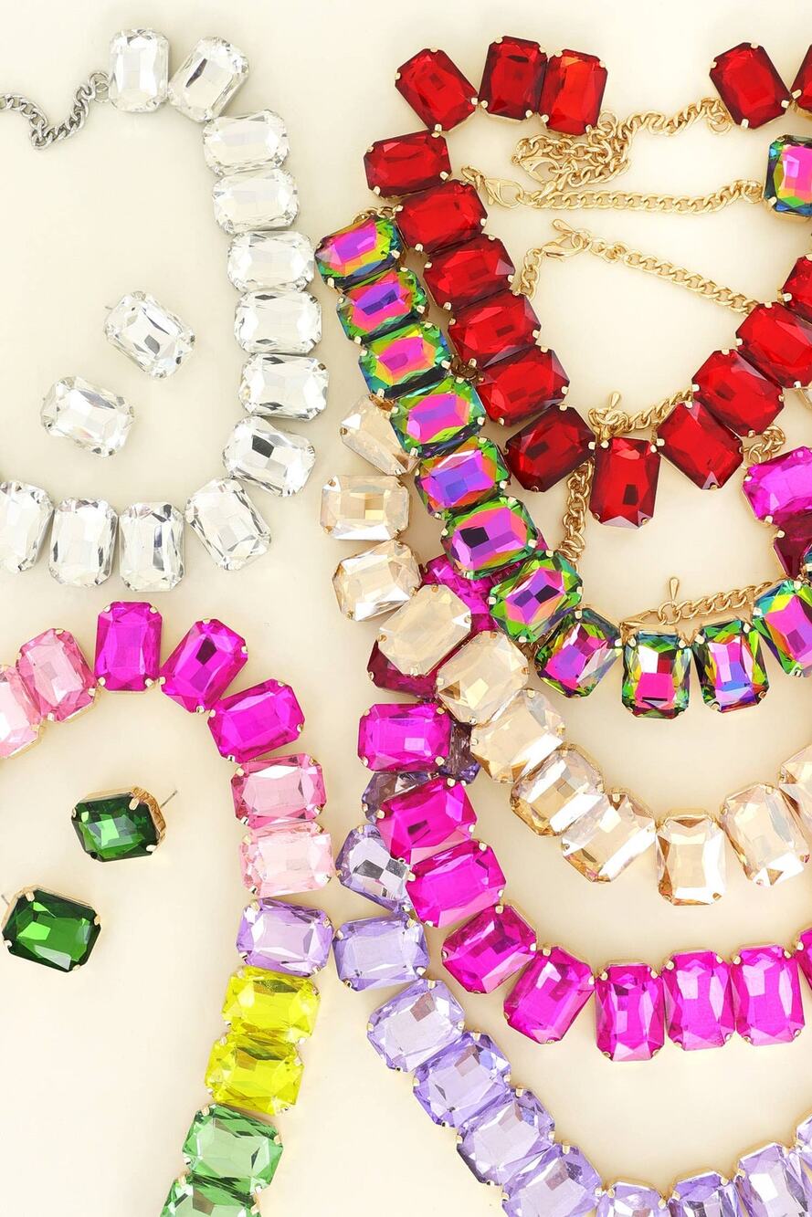 Dopamine Crystal Octagon Cut Collar Necklace Set